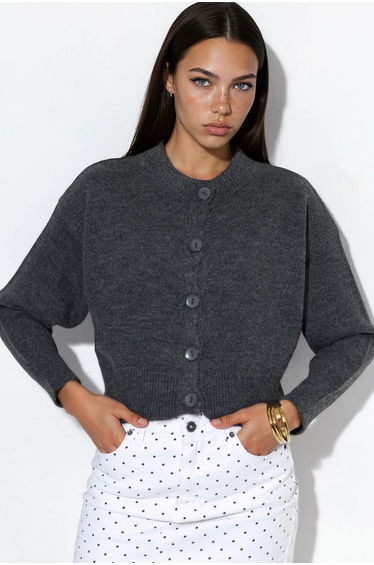 VIORNA Crop Ribbed Cardigan With Buttons