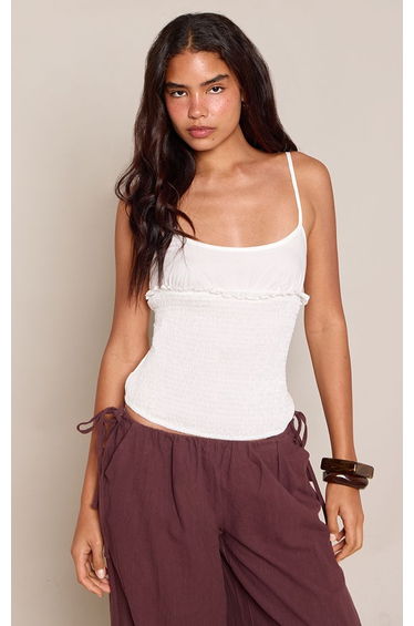 White Cotton Shirred Corset Style Top