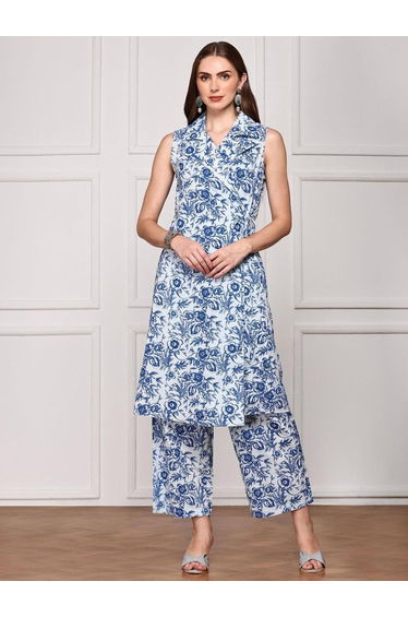 Floral Print Smocked Crop Top with Pants and Tunic Co-Ords