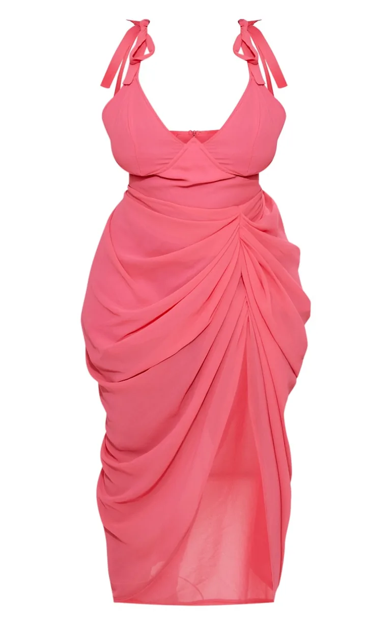 hot pink underwire detail draped midi dress Pink PrettyLittleThing Satin Plunge Midi Dress