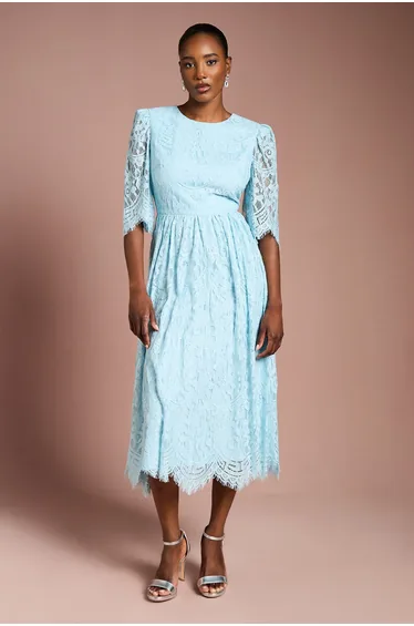 Lace Short Sleeve Midi Dress