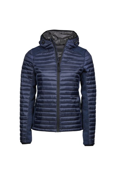 Tee Jays Womens/Ladies Crossover Hooded Padded Outdoor Jacket - Navy/Navy Melange