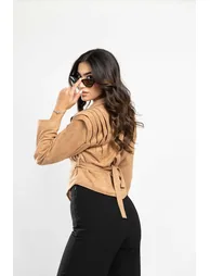 SAHARA SCULPTED CREAMY BEIGE SUEDE-LOOK JACKET - 6