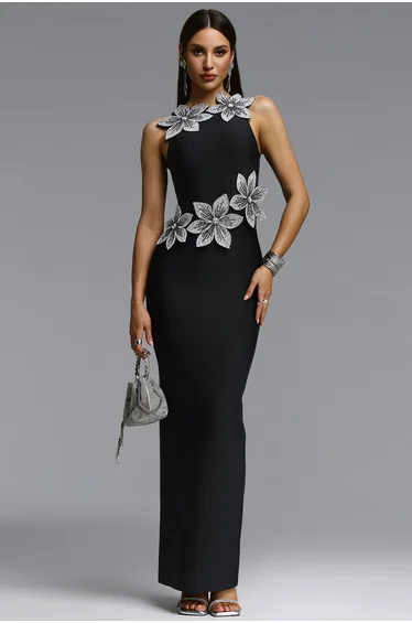 Whetu Elegant Contour Floral Bandage Maxi Dress
