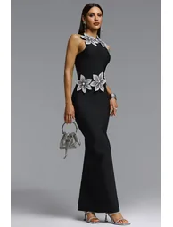Whetu Elegant Contour Floral Bandage Maxi Dress - 2