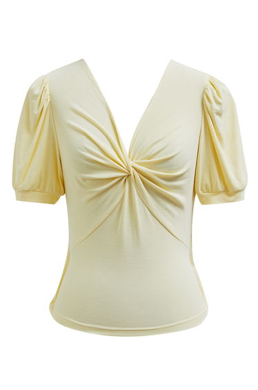 Twist V-Neck Cutout Tie-Back Top in Yellow