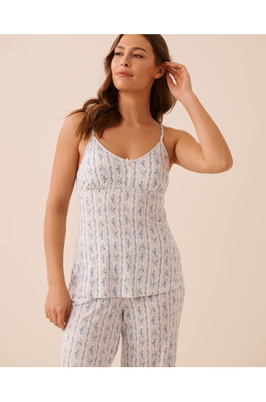 Blue Floral Print Soft Jersey Cami