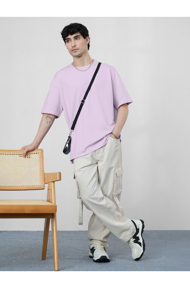 Men Lilac Oversized Dropped Shoulder T-Shirt