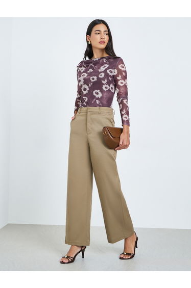 Khaki Wide Leg Trousers