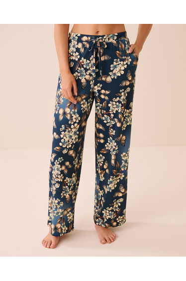 Butterfly Garden Print Straight-leg Pajama Pants