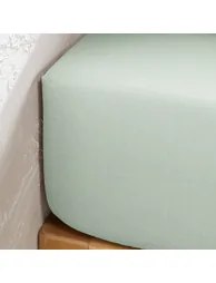 شرشف سرير بولي قطن سادة بحواف مطاطية - 1