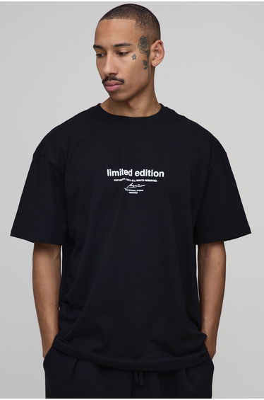 Oversized Limited Edition Signature Print T-Shirt - black