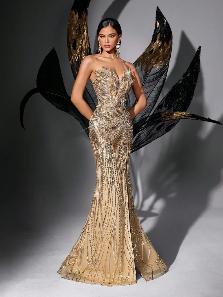 dress beads sequins Spaghetti Straps Silver Sparkling Sequins Beads Appliques Mermaid Chic Prom Dress main image 1