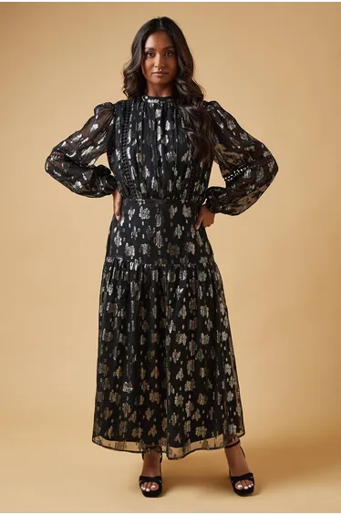 Metallic Jacquard Ladder Insert Maxi Dress