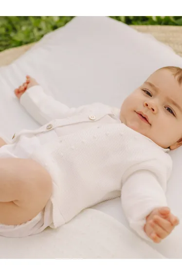 Paz Rodriguez Baby Cotton Knit Essential Cardigan in White