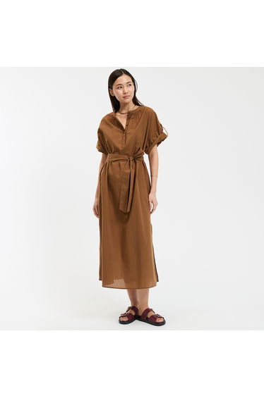 Striped Maxi Dress with Round Neck and 3/4 Length Sleeves