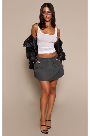 Petite Charcoal Low Rise Flowy Tailored Mini Skirt