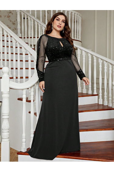 Leely Plus Women's Elegant Round Neck Long Sleeve Party Dresses