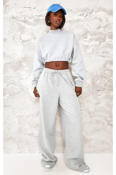 بنطلون رياضي بأرجل عريضة لون رمادي - طويلات القامة