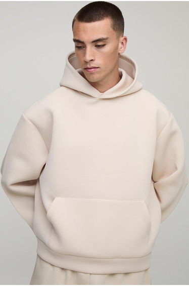 Oversized Boxy Bonded Scuba Hoodie - stone