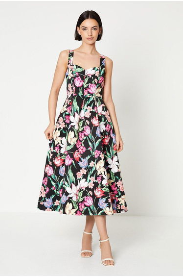 Large Floral Sweetheart Neckline Ottoman Dress