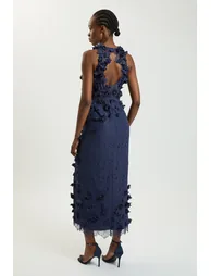 Petite Petal Applique Lace Woven Midi Dress - 2