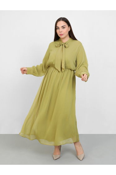 Plus Olive Tie-Up Neck Maxi Dress