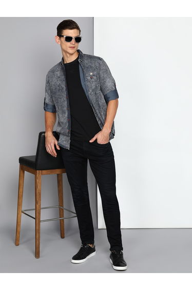 Men Grey Denim Washed Shirt