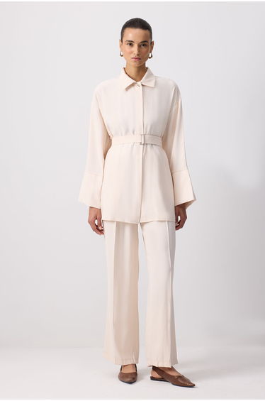 BELTED SHIRT COLLAR PANTS SET