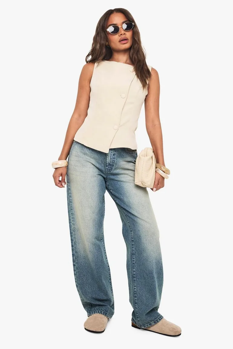 Tailored Boat Neck Button Waistcoat - ecru - 1