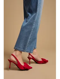 Rose Faux Suede Bow Detail High Stillo Heeled Slingback Court Shoes - 3