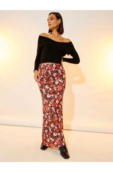 All-Over Floral Print Maxi Skirt