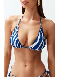 Animal Patterned Bikini Top with Triangle Accessories - 5