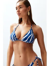 Animal Patterned Bikini Top with Triangle Accessories - 2
