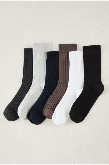 Multicolored Unisex 6-Pack Cotton College-Tennis-Mid Length Socks