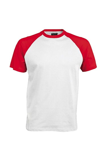 Kariban Mens Short Sleeve Baseball T-Shirt - White/Red