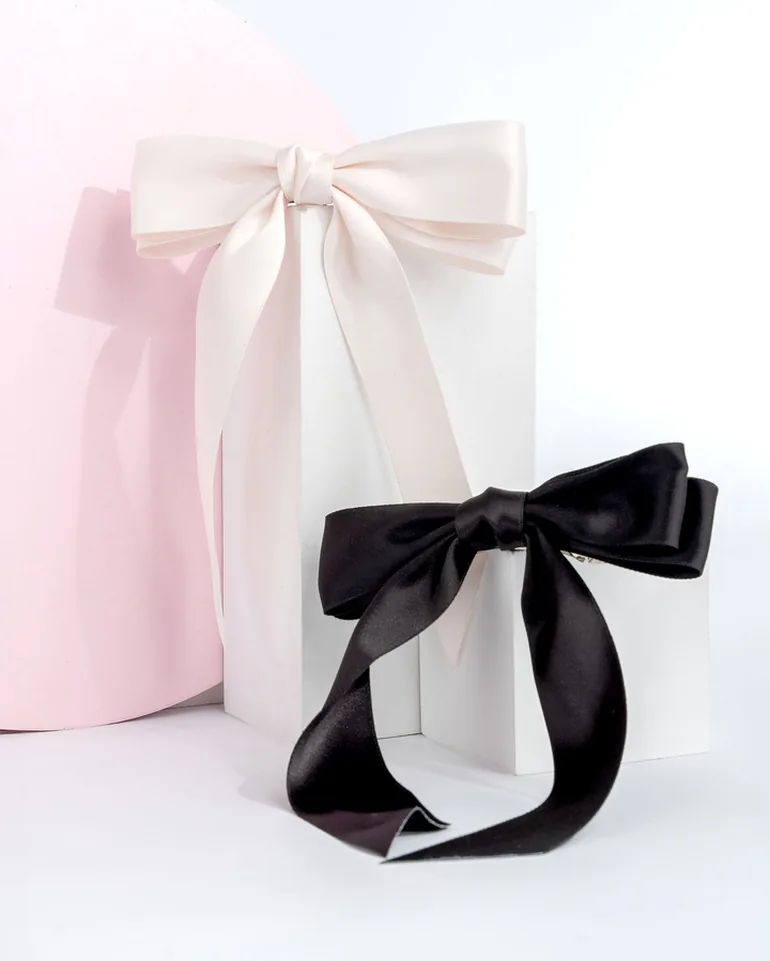 Brushworks Satin Hair Bow Duo – Black & White - 8