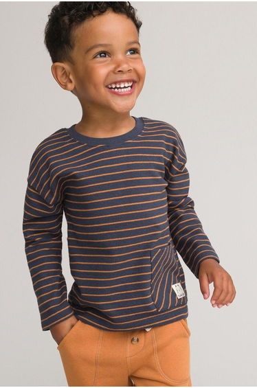 Pack of 2 T-Shirts in Striped Cotton with Long Sleeves
