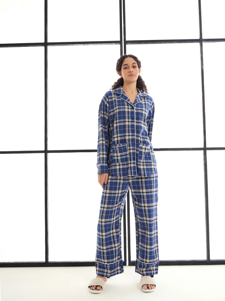 Cotton Checked Lounge Shirt and Pants Set - 5