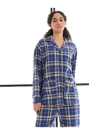 Cotton Checked Lounge Shirt and Pants Set