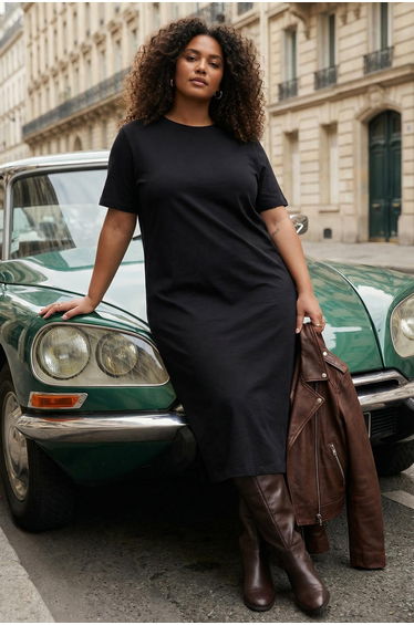Black Plus Column Midi Dress