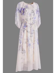 Lilac Muse Watercolor Tie-Waist Chiffon Maxi Dress for Countryside Hiking & Art Opening - 11