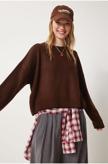 Women's Brown Basic Knitwear Sweater