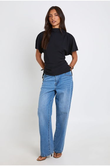 Tall Loose Ruched Side Body Top - black