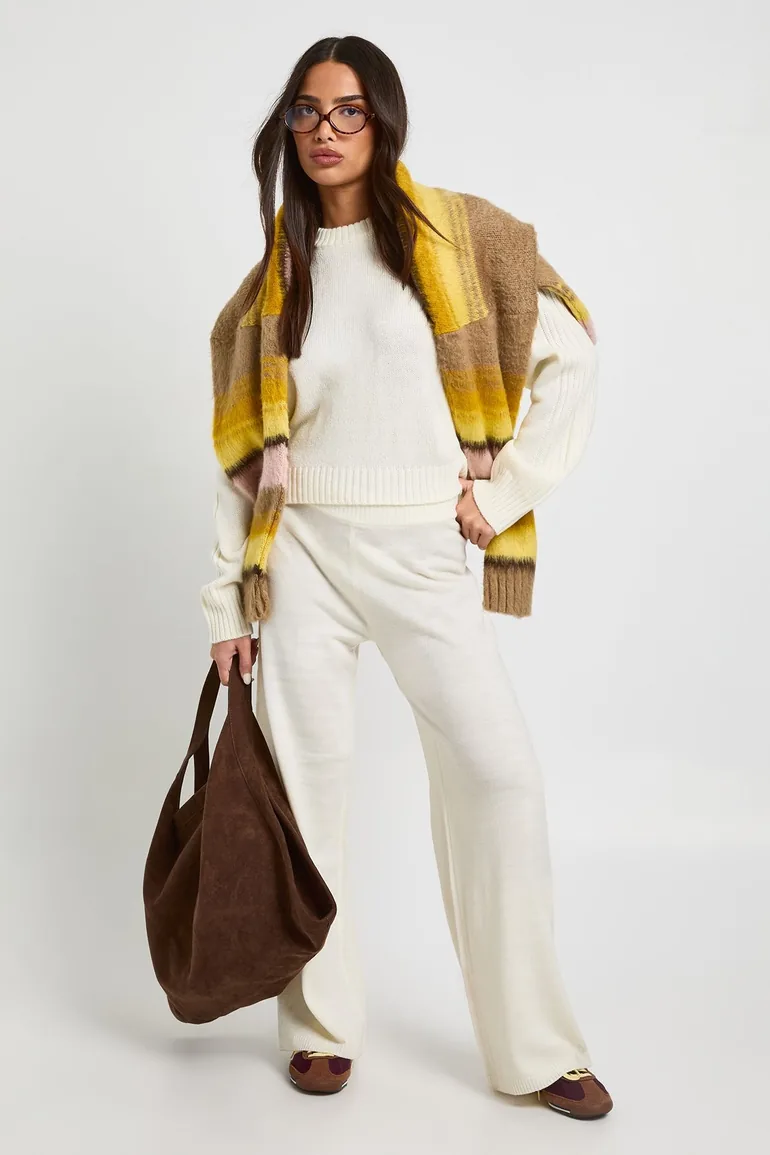 Petite Crew Neck Jumper And Wide Leg Trouser - cream - 1