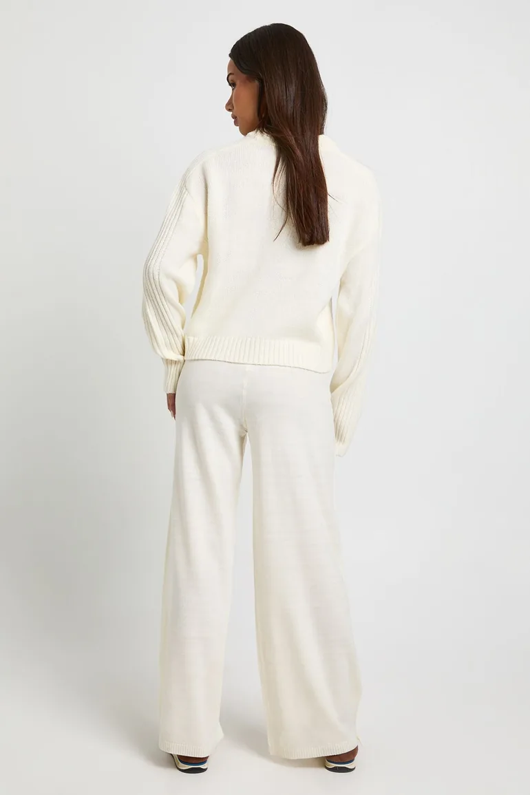 Petite Crew Neck Jumper And Wide Leg Trouser - cream - 2