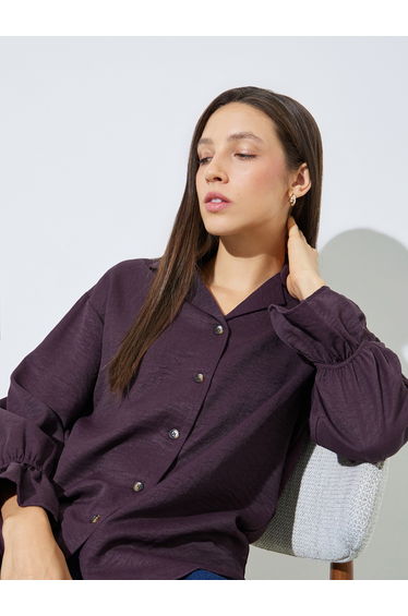 Purple Button-Down Shirt with Frill Cuffs