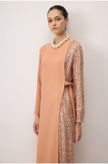 CONTRAST SEQUIN CREPE DRESS