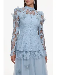 Sabina Long Sleeve Folds Lace Butterfly Top And Skirt Two-Piece Set - 13