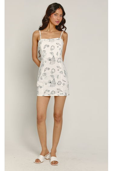 White Seaside Print Mini Dress